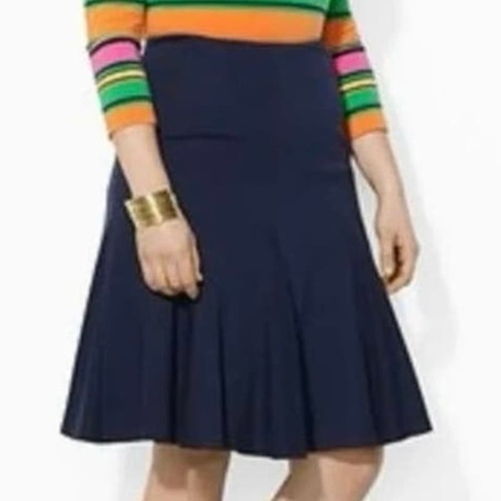 Lauren Ralph Lauren Blue A-Line Pleated Midi Skirt